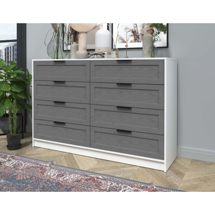 Kомод Тренд КТ-К157 (Белый платинум ЛДСП/ Дуб серый ЛМДФ) Ш1565 В1020 Г451